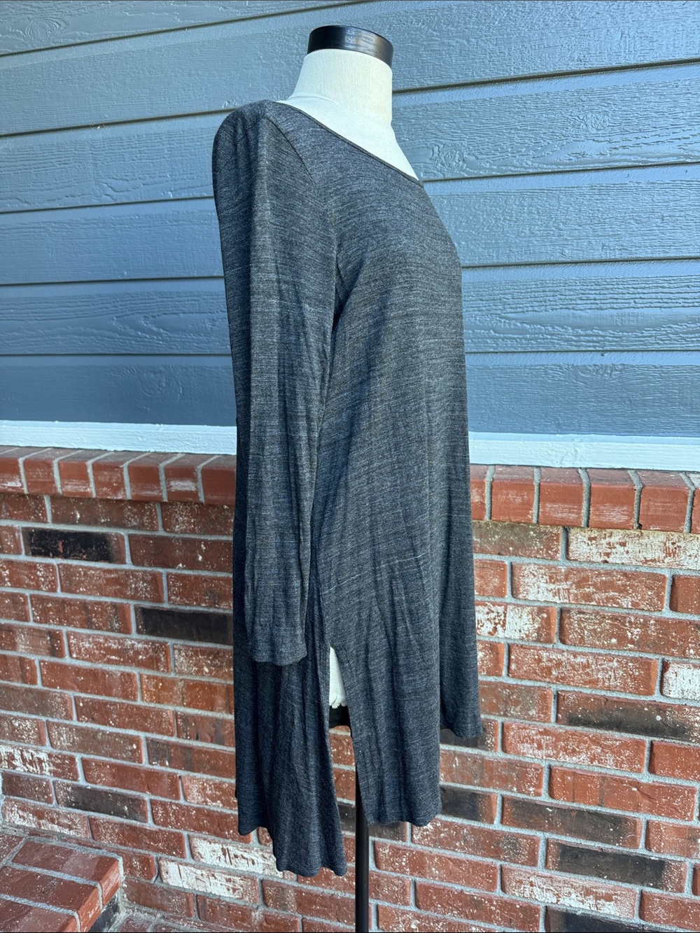 Eileen Fisher Gray Tencel Knit Long Sleeve Tunic Sweater High Side Slits Large L - Picture 4 of 7